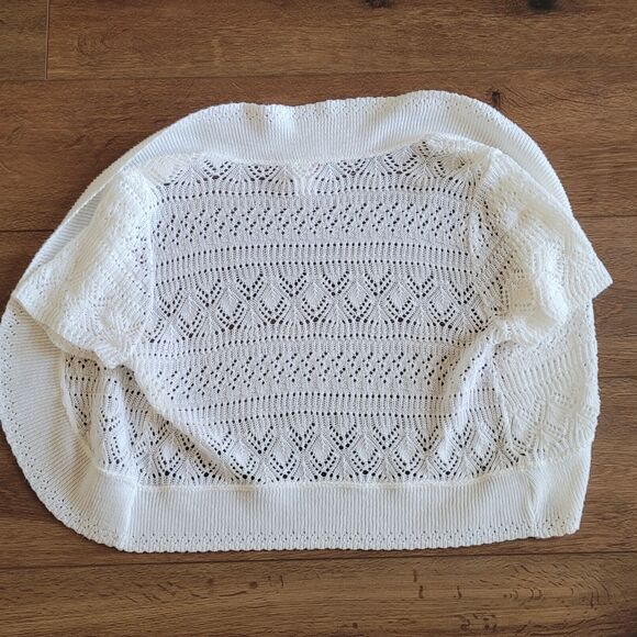 Y2K Cropped Shrug Sweater White Short Sleeve Juniors M Questions by Say What USA - Picture 7 of 14